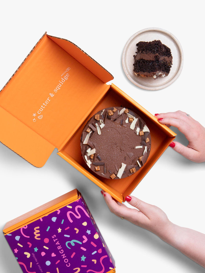 Cutter & Squidge chocolate fudge caramel cake (British brand)