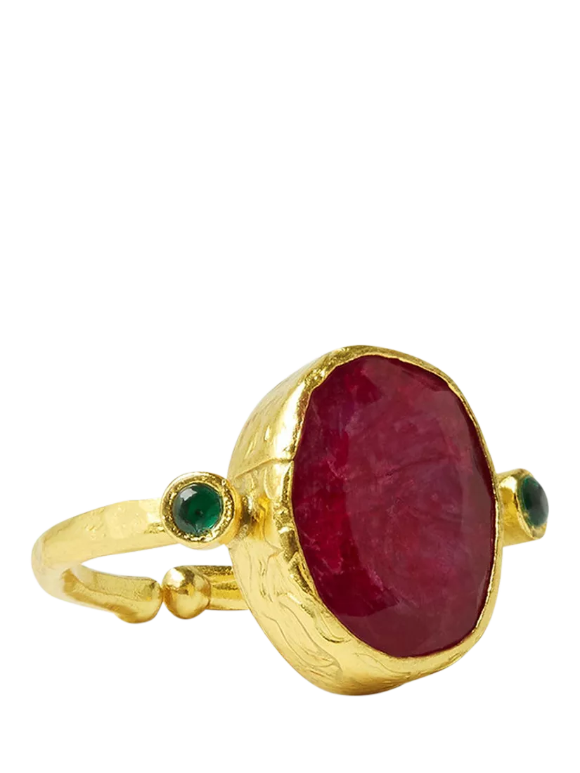 Ottoman Hands ruby cocktail ring gold adjustable - British product