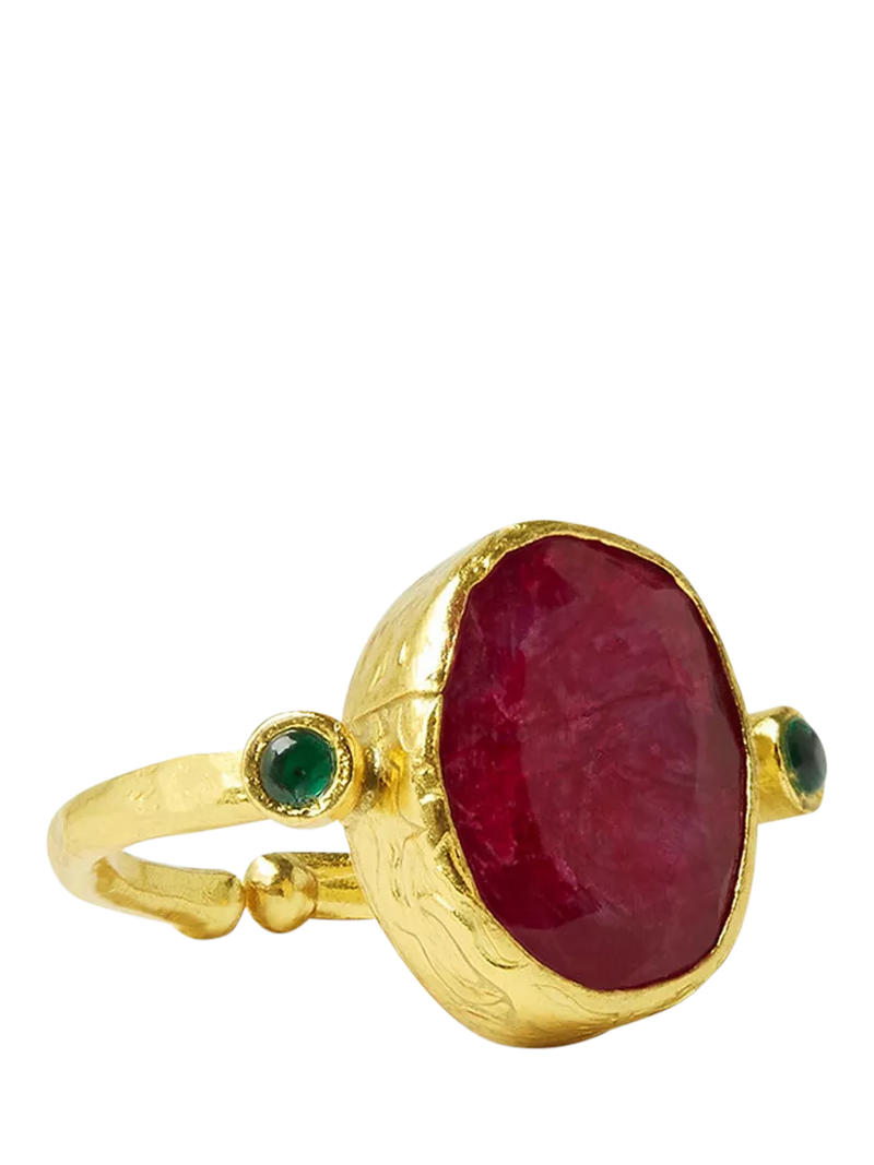 Ottoman Hands ruby cocktail ring gold adjustable - British product