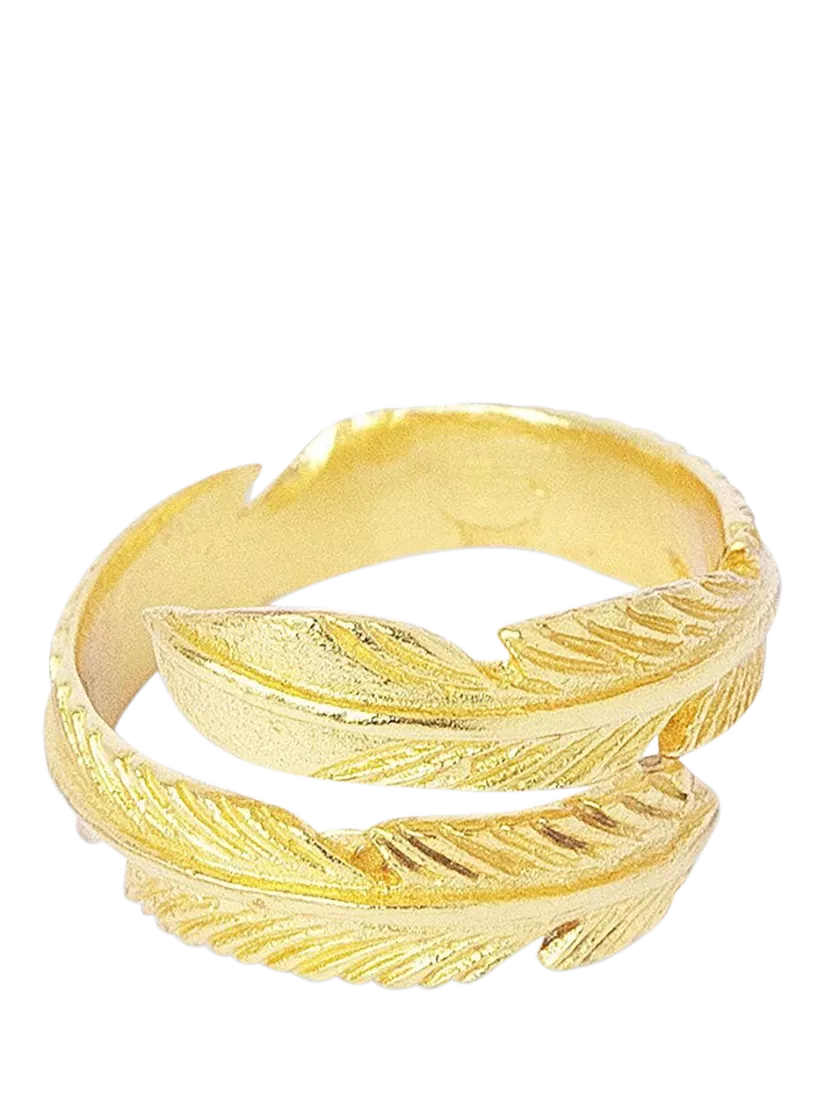 Ottoman Hands gold feather wrap ring adjustable size - (British brand)