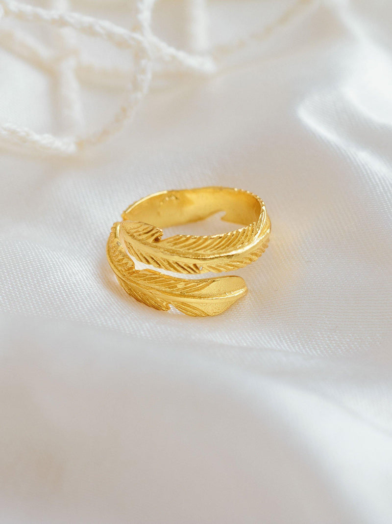 Ottoman Hands gold feather wrap ring adjustable size - (British brand)