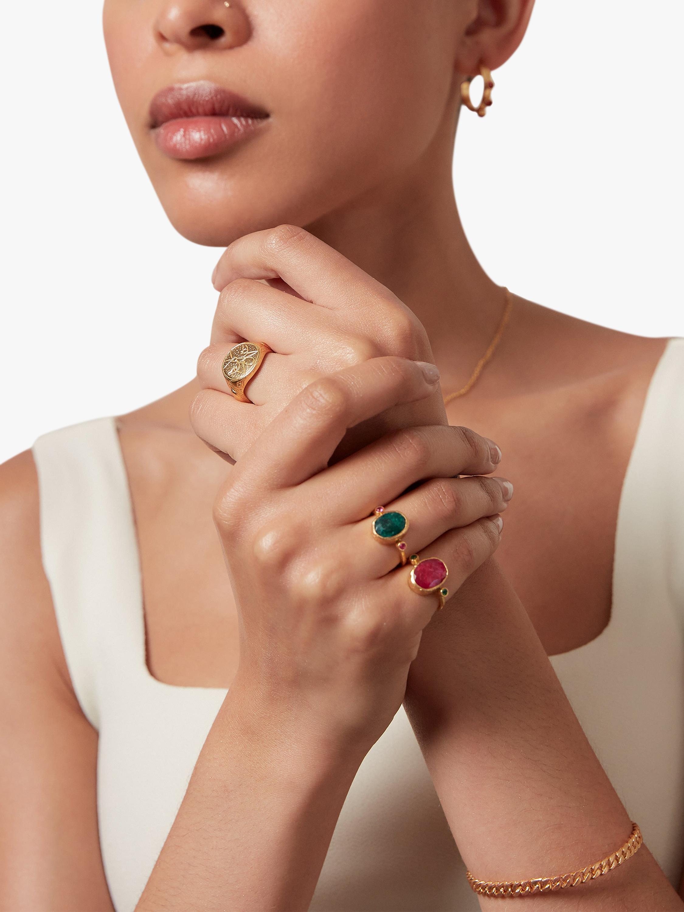Ottoman Hands emerald ring gold adjustable, imported from the UK