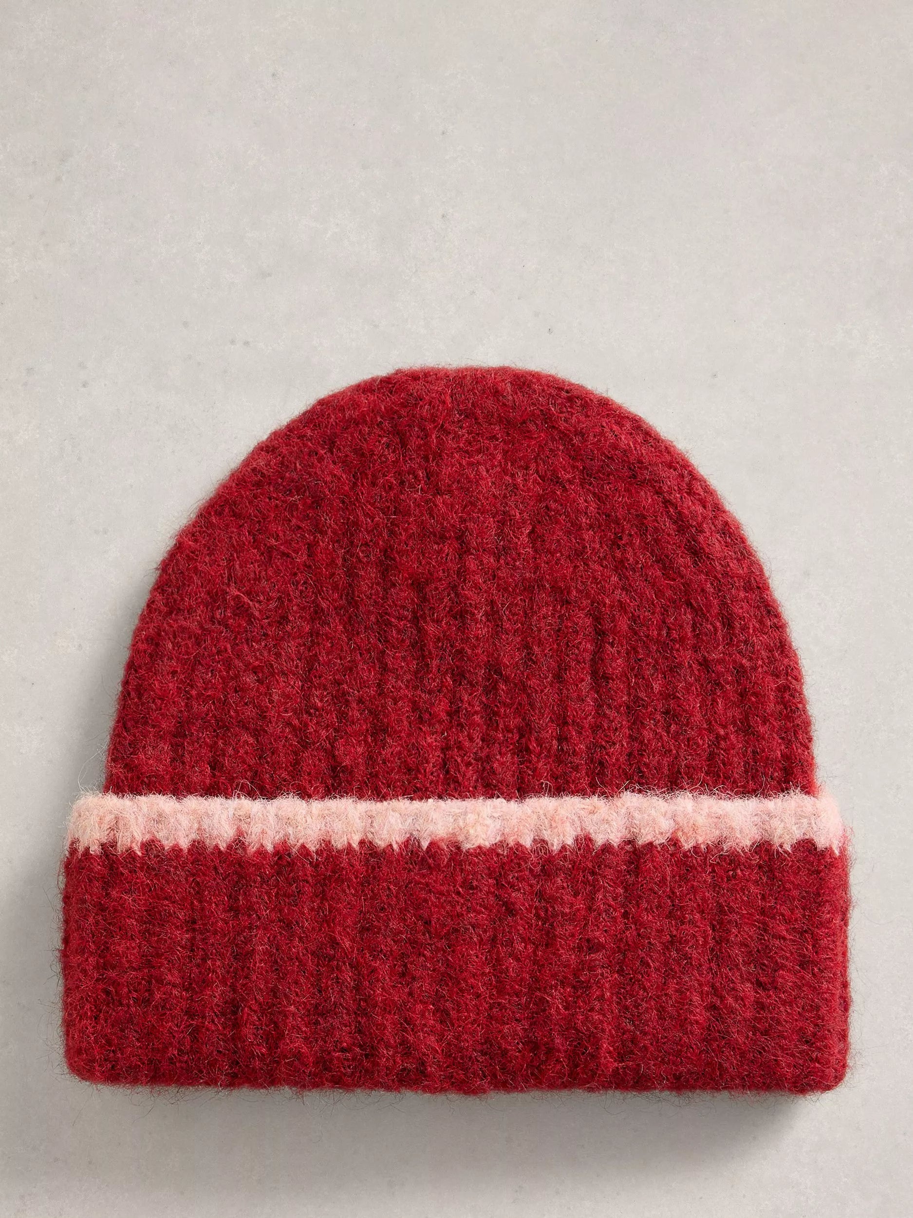 White Stuff Emma Colour-Block Beanie, Dark Red, One Size