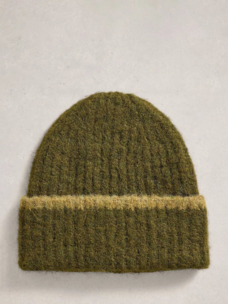 White Stuff Emma Colour-Block Beanie, Khaki Green, One Size