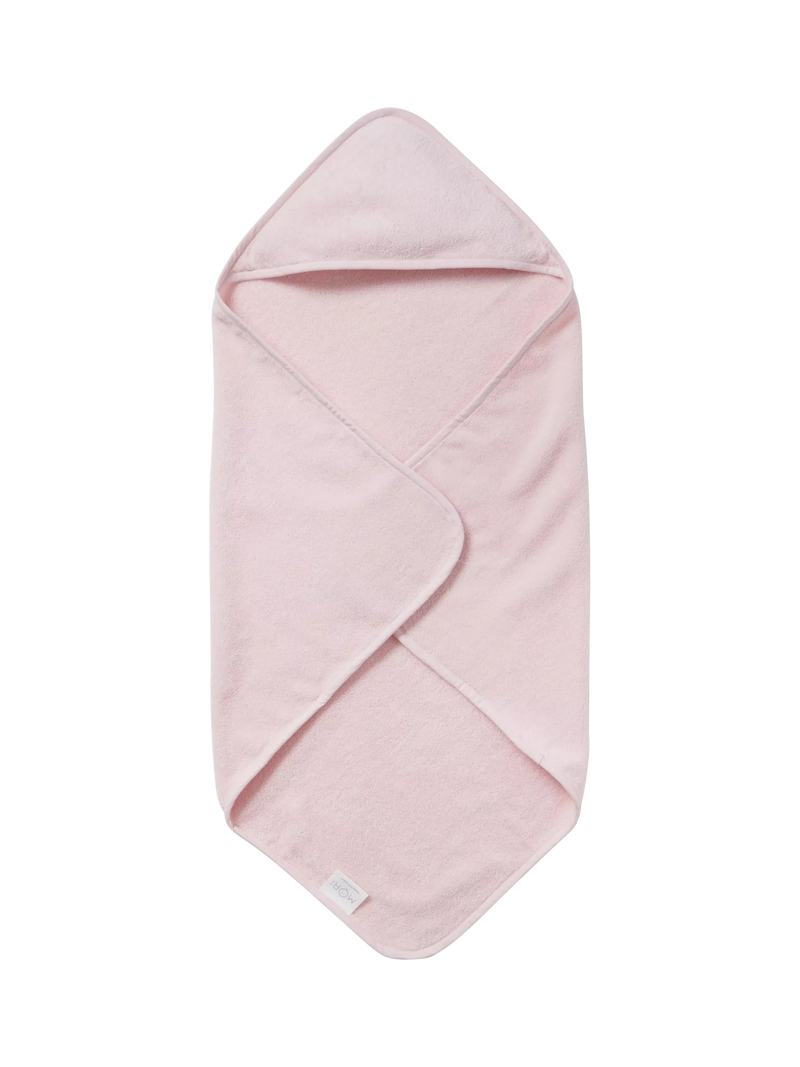 MORI pink hooded baby towel with organic cotton, UK version