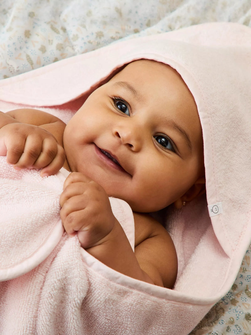 MORI pink hooded baby towel with organic cotton, UK version