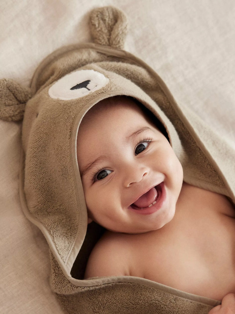 MORI hooded baby towel taupe organic cotton - British product