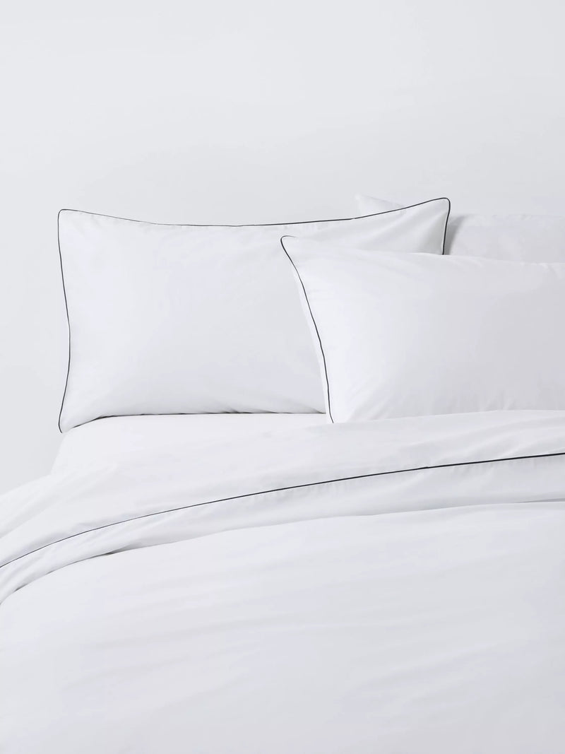 John Lewis 400 Thread Count Organic Cotton Piped Single Duvet Cover Set, Steel