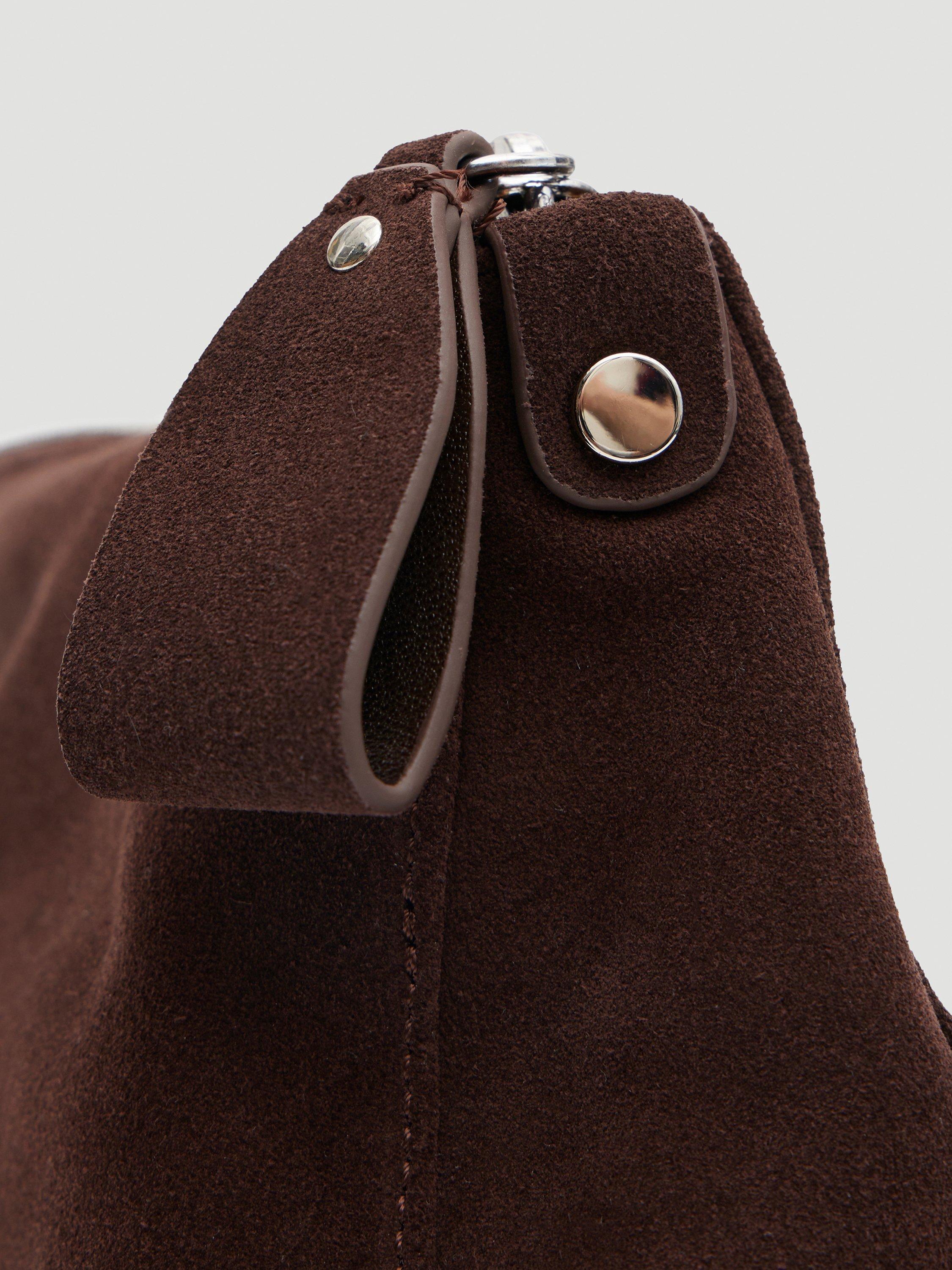 HUSH crescent suede bag dark brown - British product