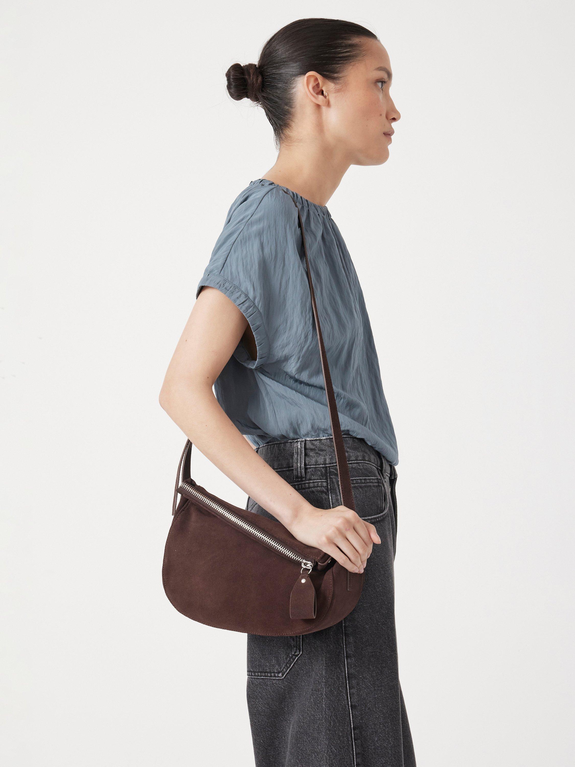 HUSH crescent suede bag dark brown - British product
