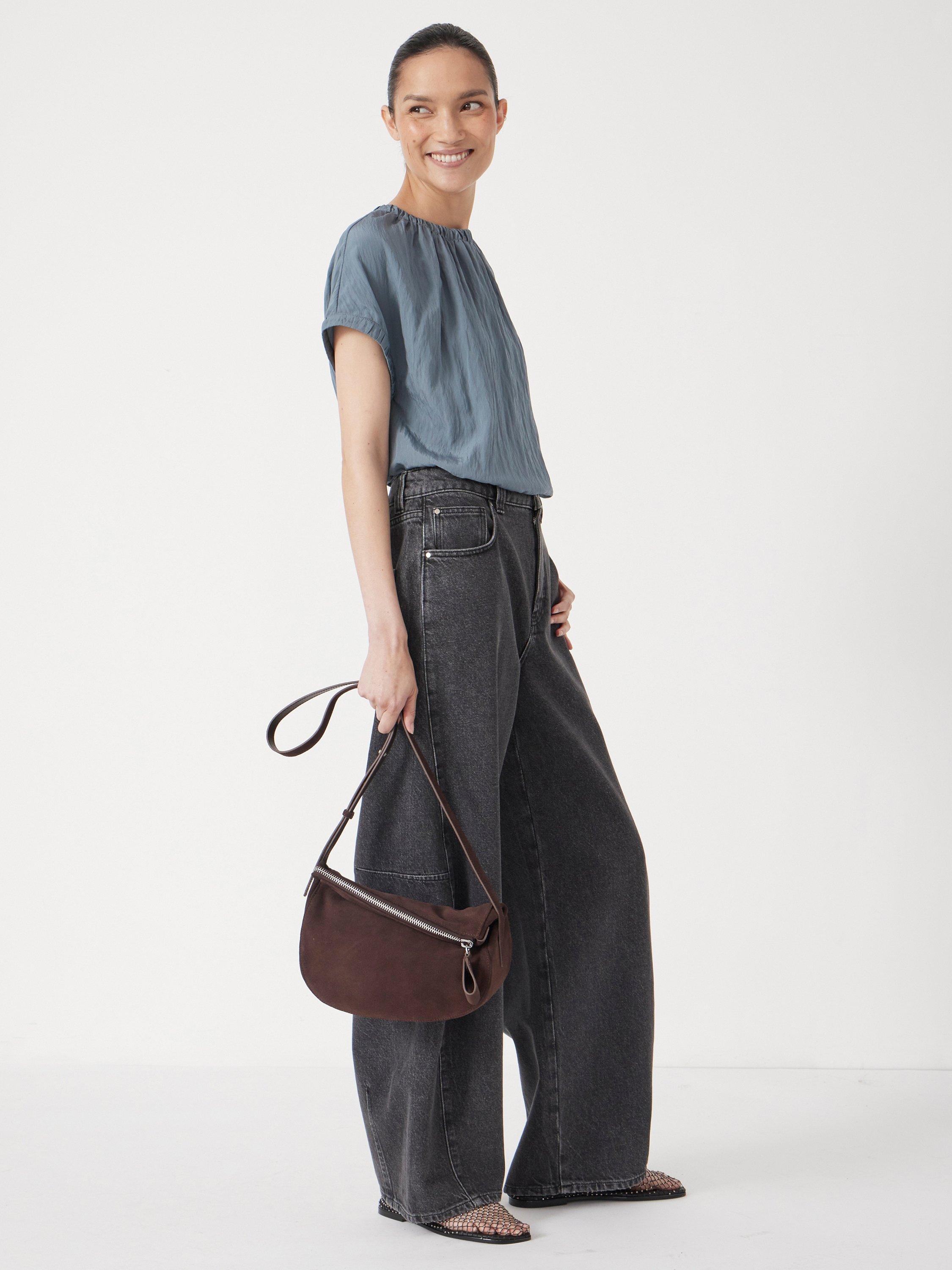 HUSH crescent suede bag dark brown - British product