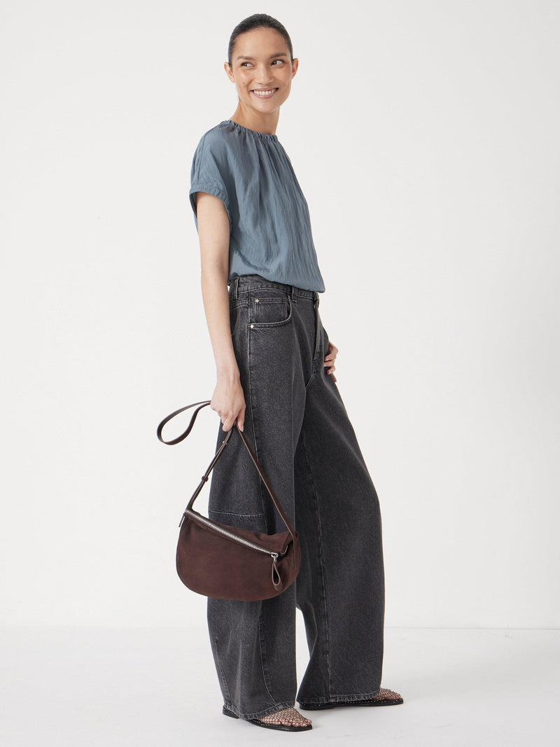 HUSH crescent suede bag dark brown - British product