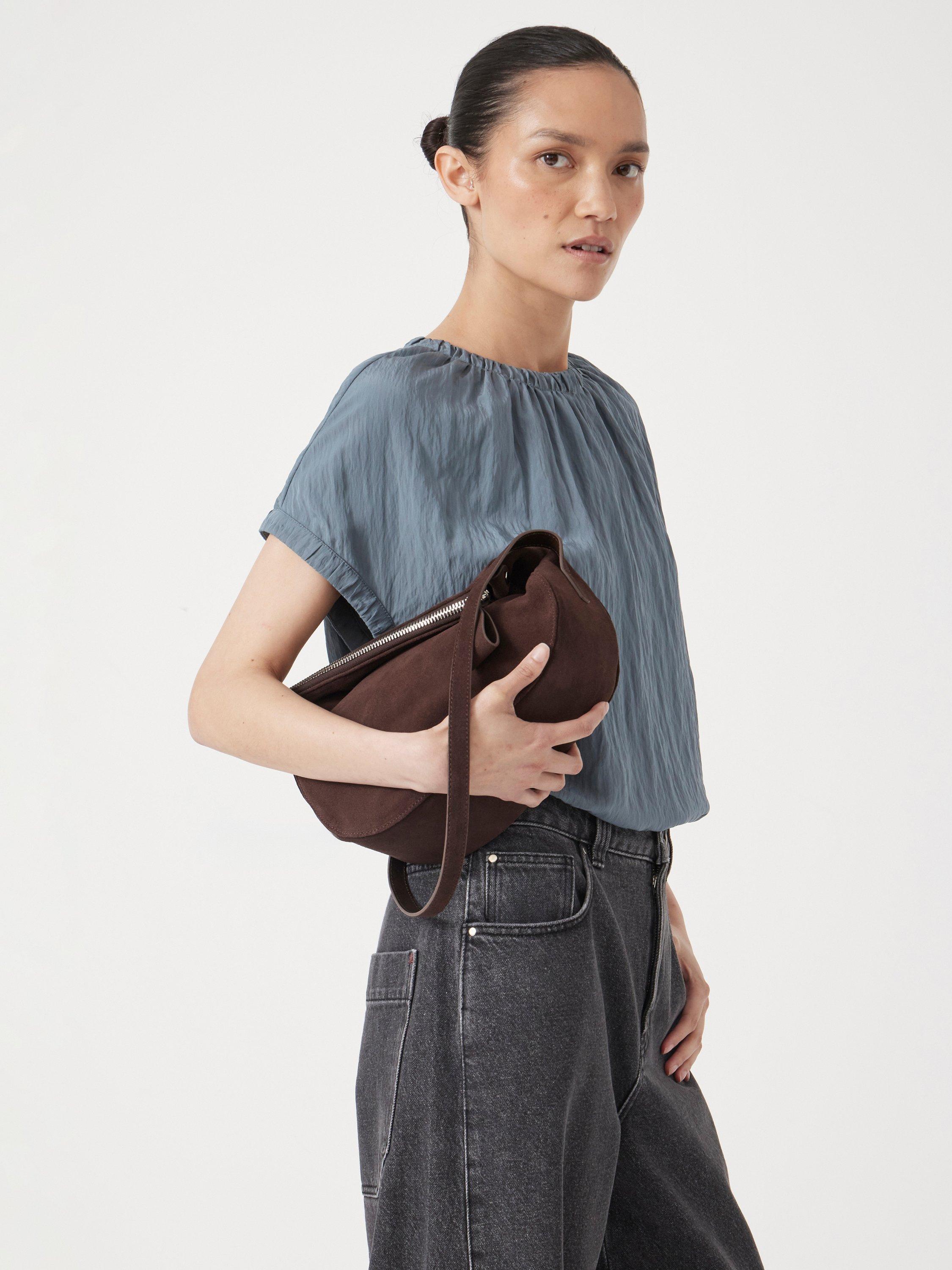 HUSH crescent suede bag dark brown - British product