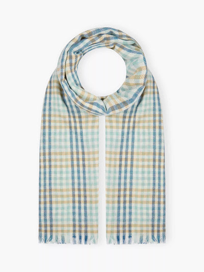 John Lewis Brora Check Chartouche Prue Cashmere Scarf, Seaspray/Catkind- Buy online at McGrocer