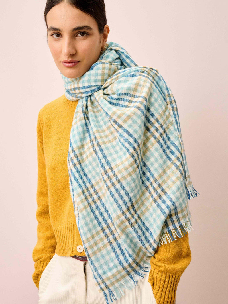 Brora check cashmere scarf seaspray catkind 180x60cm (British brand)