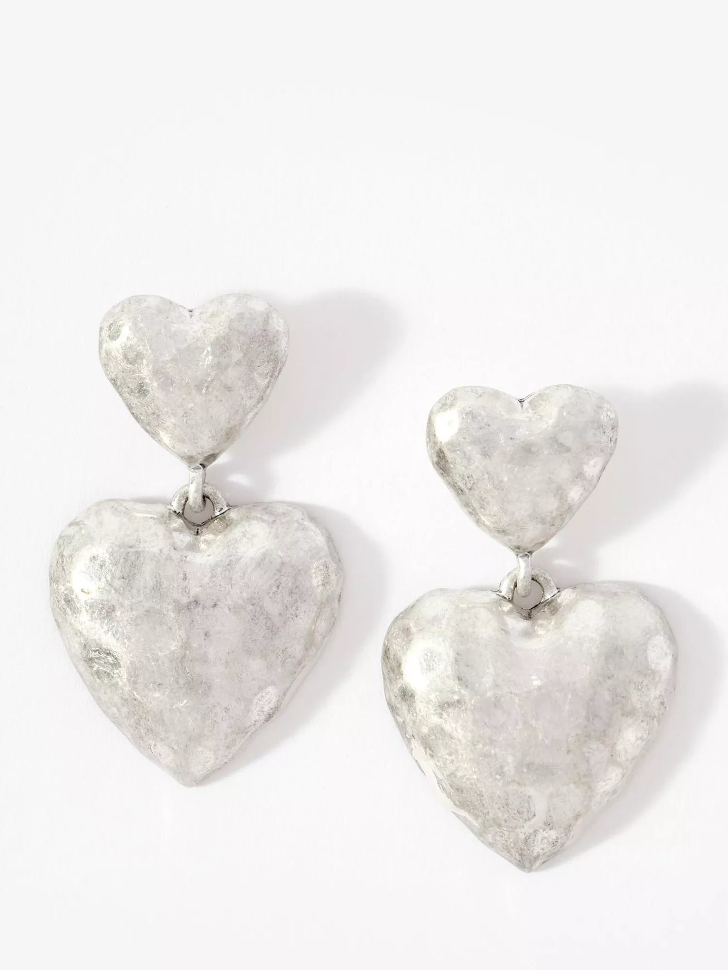 Mint Velvet double heart drop earrings silver tone, imported from the UK