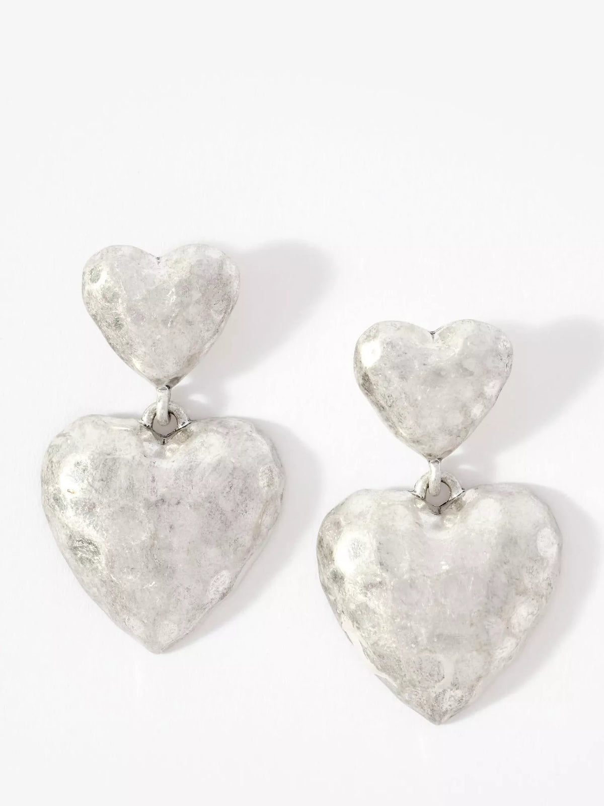 Mint Velvet double heart drop earrings silver tone, imported from the UK