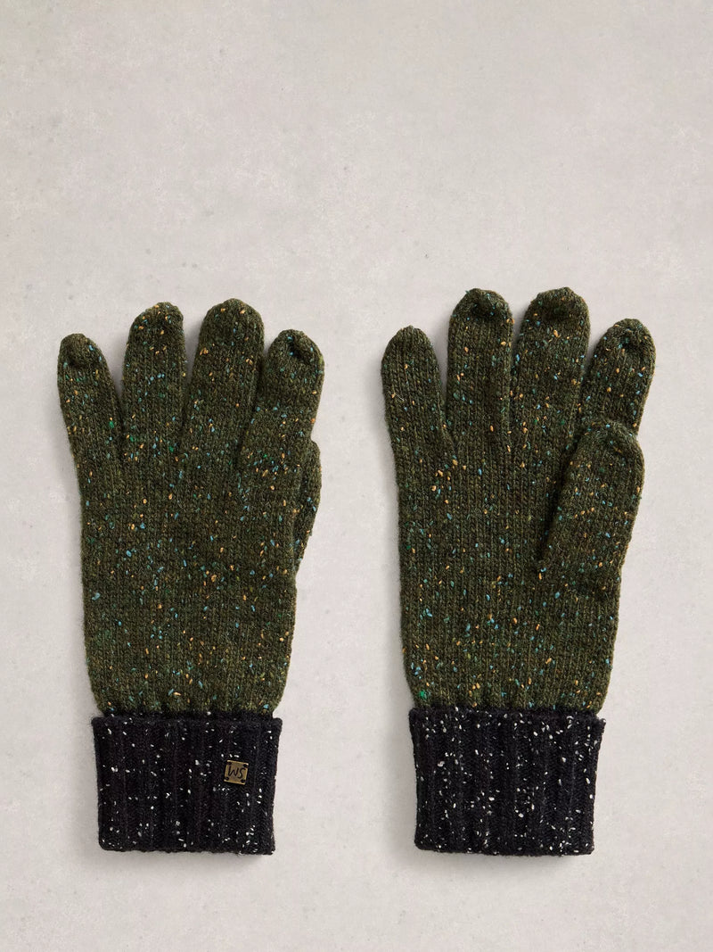 White Stuff lambswool blend gloves Green/Multi polka dot pattern, imported from the UK