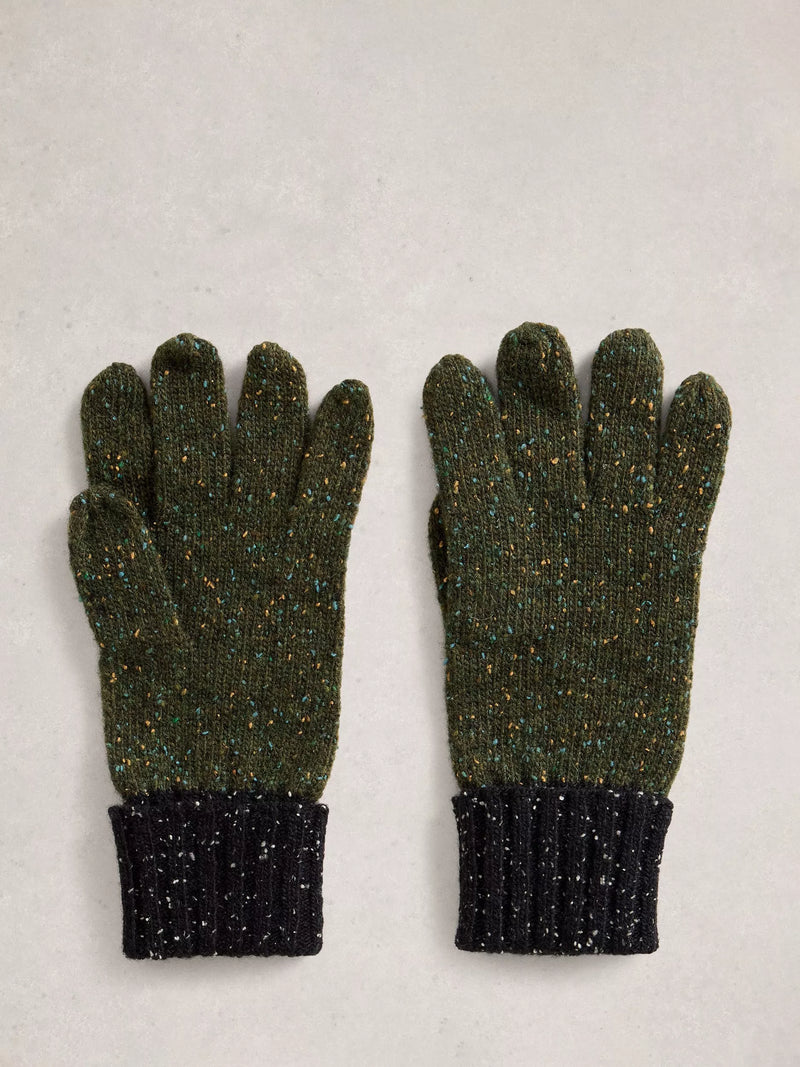 White Stuff lambswool blend gloves Green/Multi polka dot pattern, imported from the UK