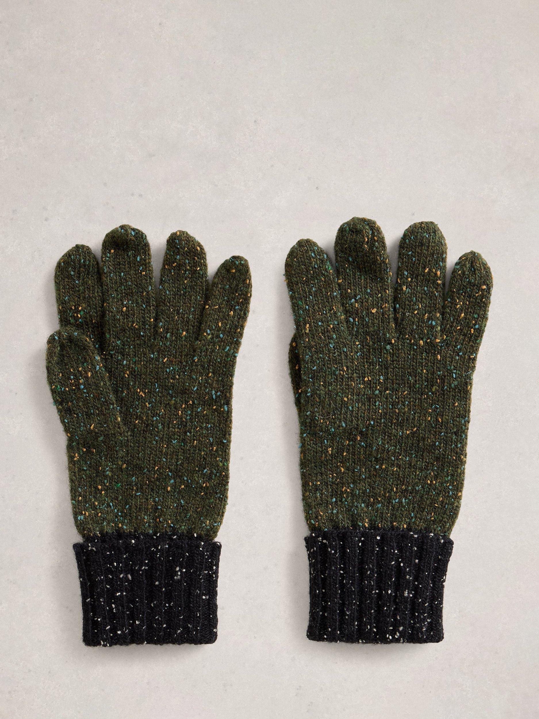 White Stuff lambswool blend gloves Green/Multi polka dot pattern, imported from the UK