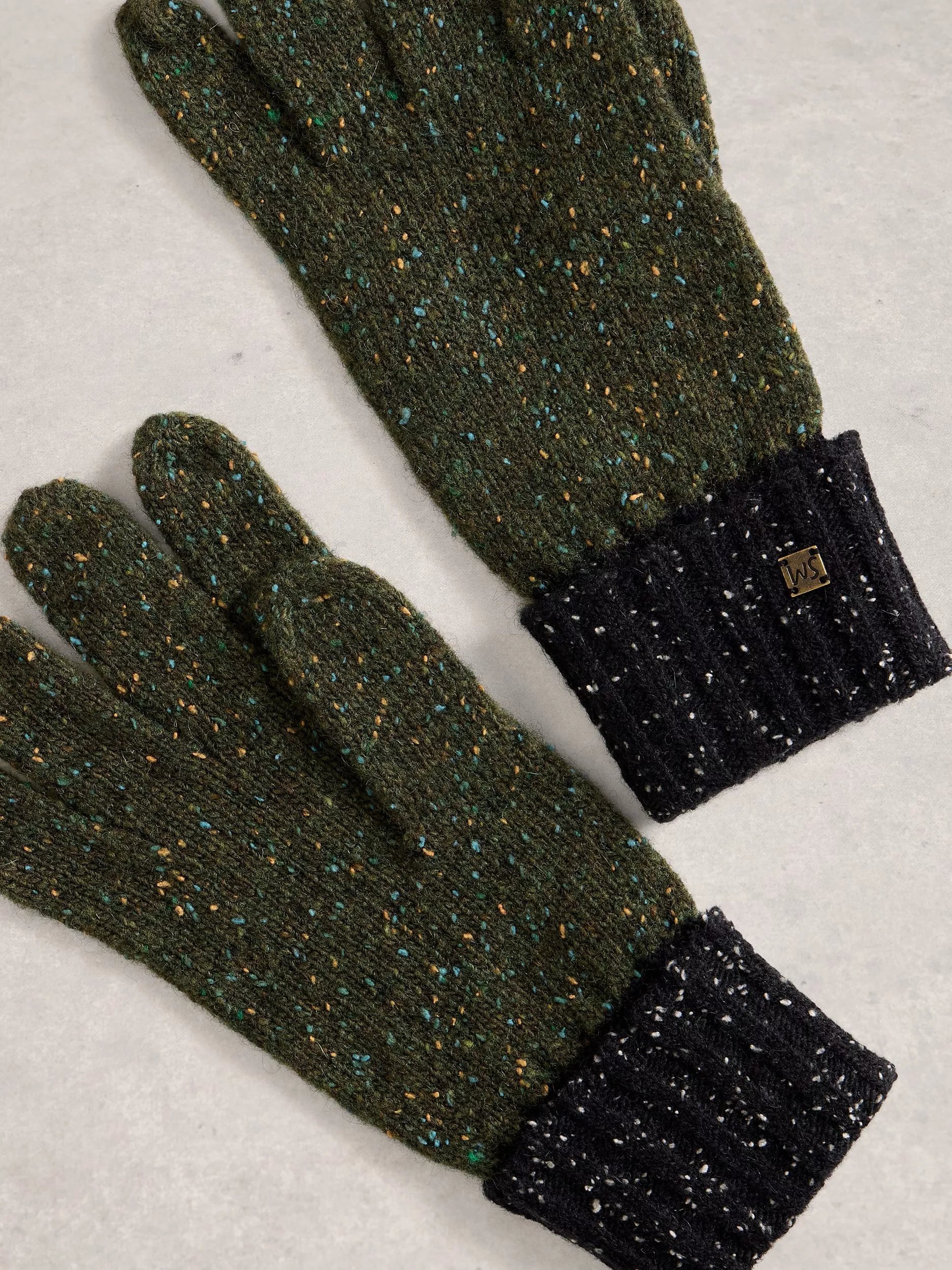 White Stuff lambswool blend gloves Green/Multi polka dot pattern, imported from the UK