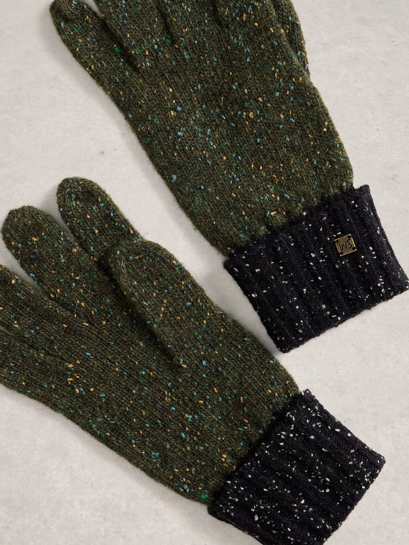 White Stuff lambswool blend gloves Green/Multi polka dot pattern, imported from the UK
