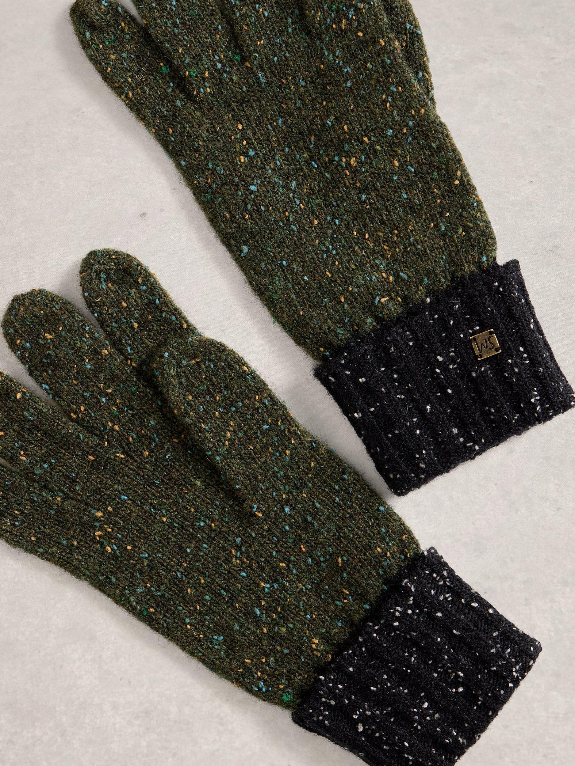 White Stuff lambswool blend gloves Green/Multi polka dot pattern, imported from the UK