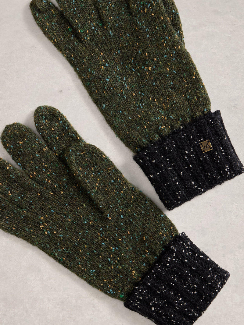 White Stuff lambswool blend gloves Green/Multi polka dot pattern, imported from the UK