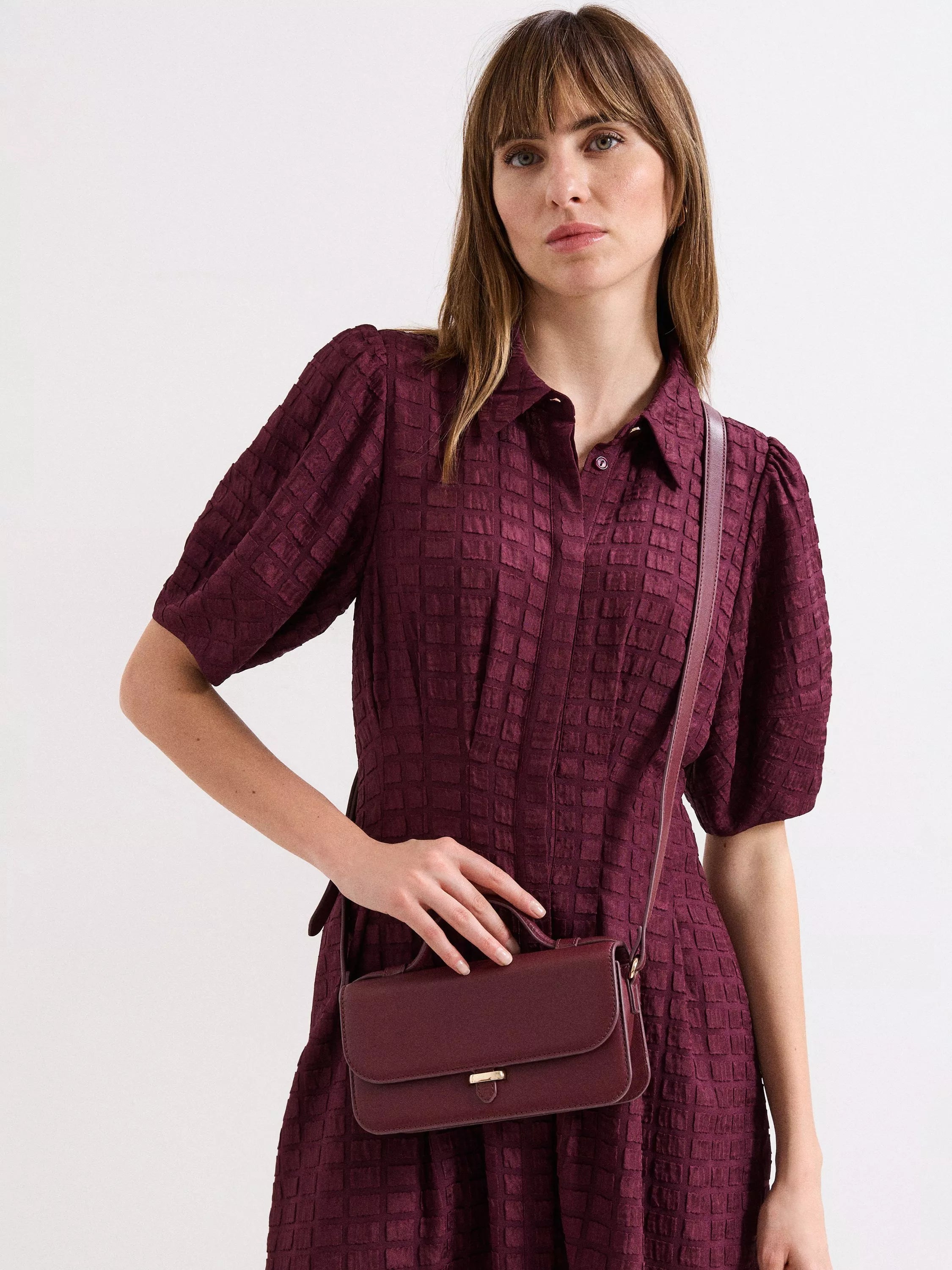 Phase Eight mini crossbody leather bag in dark red (British brand)
