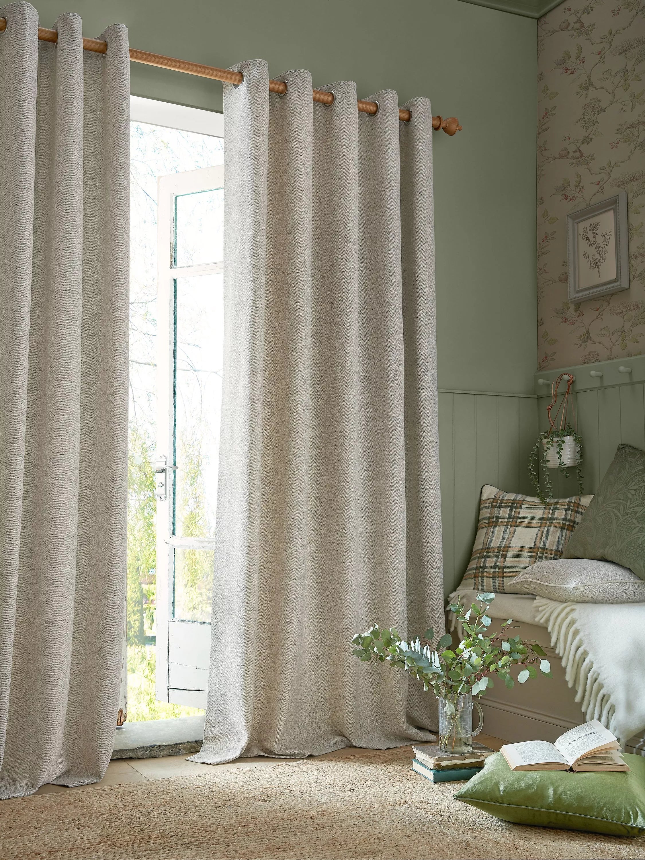 Laura Ashley Milbourne herringbone curtains truffle natural 183cm drop, UK version
