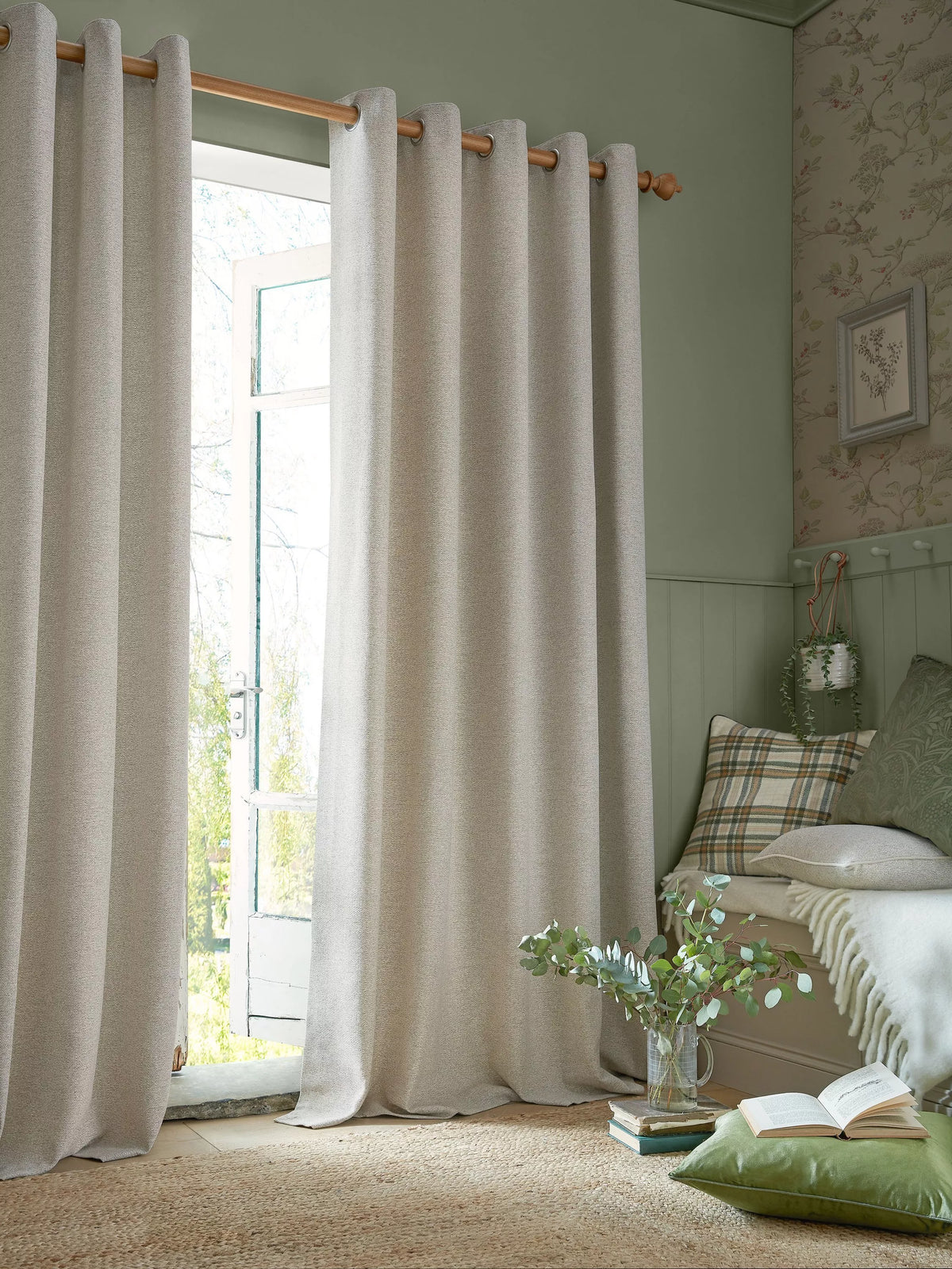 Laura Ashley Milbourne herringbone curtains truffle natural 183cm drop, UK version