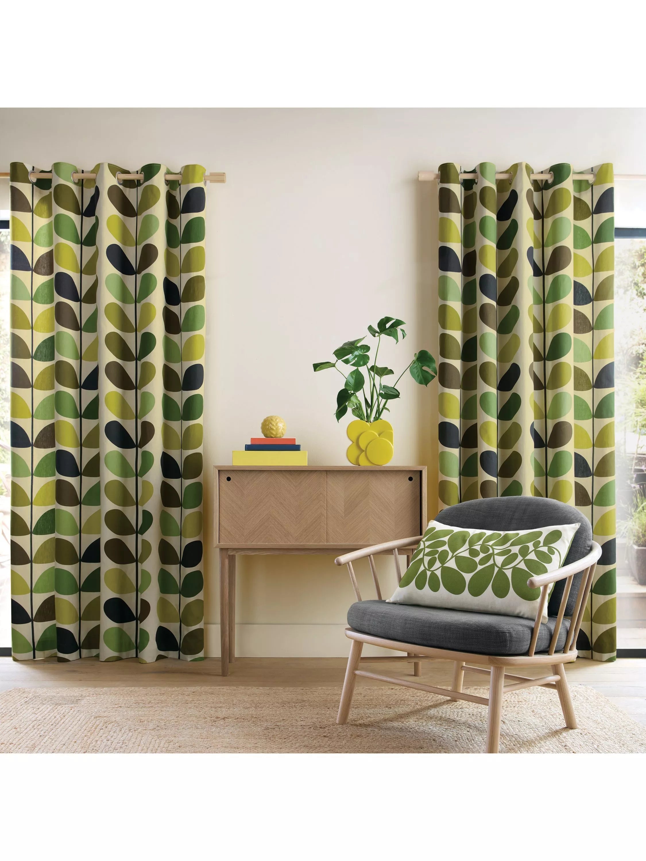 Orla Kiely Multi Stem fern ochre eyelet curtains, UK version