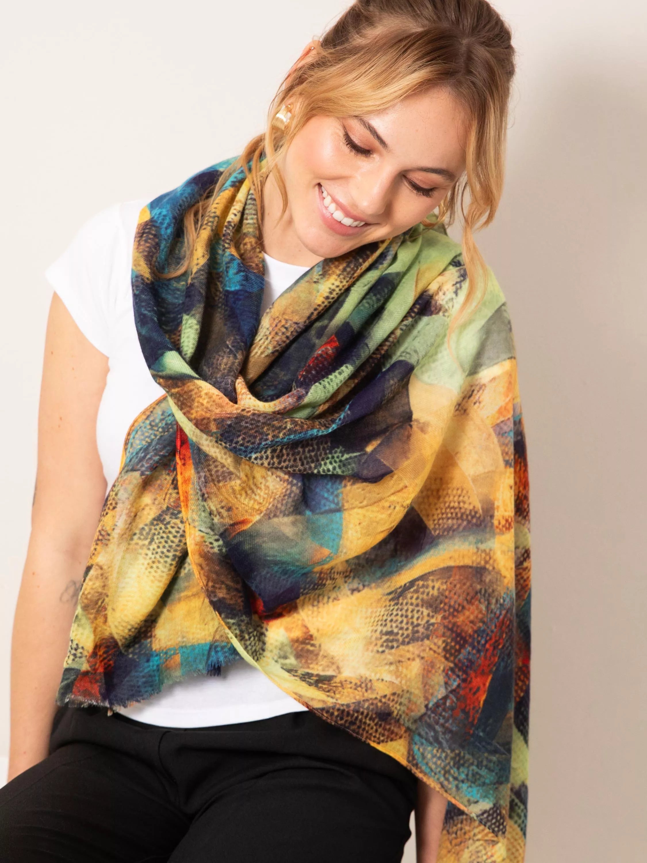 Alie Street Mariselle wool silk scarf Azure Muse - British product