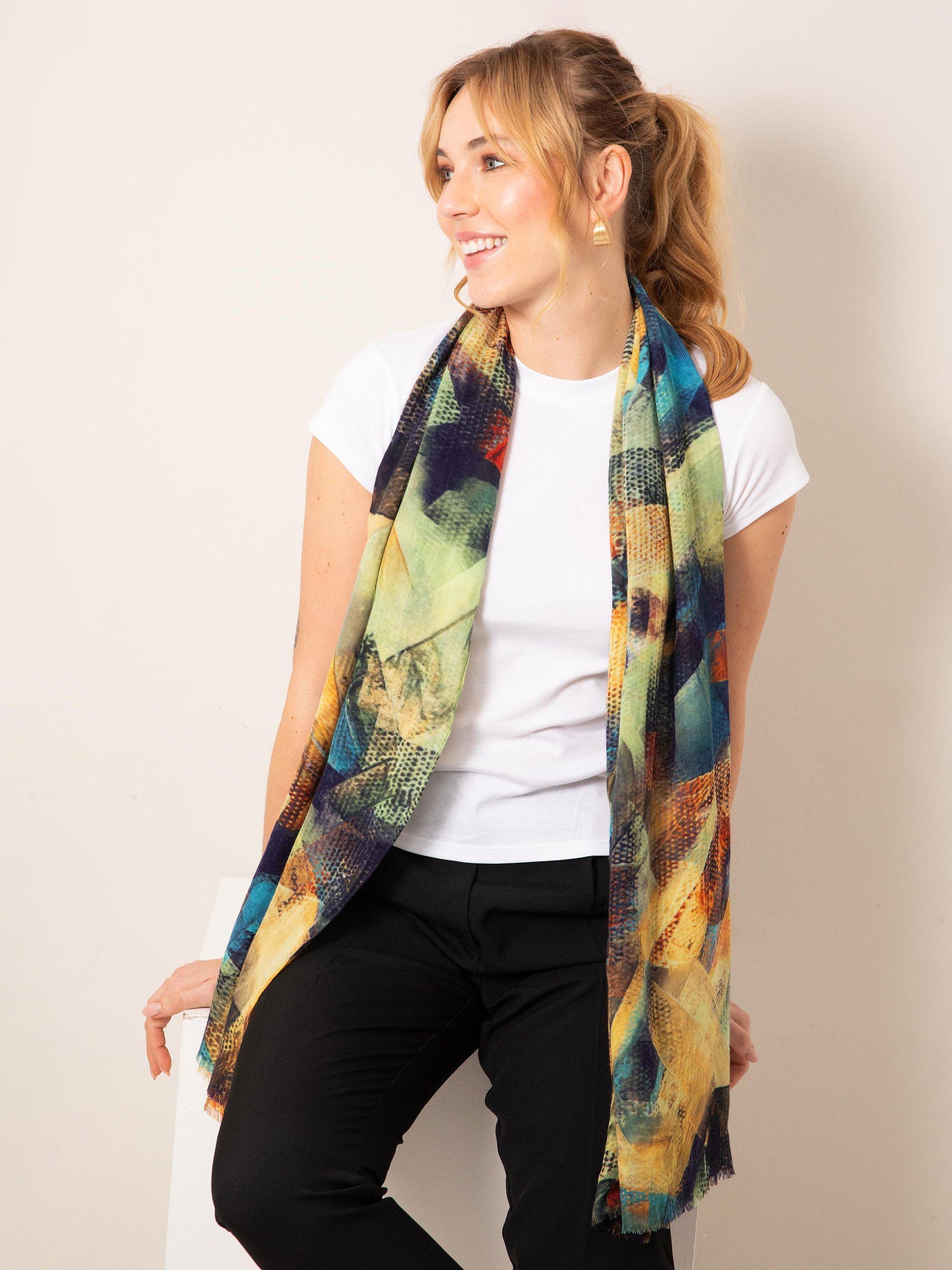 Alie Street Mariselle wool silk scarf Azure Muse - British product