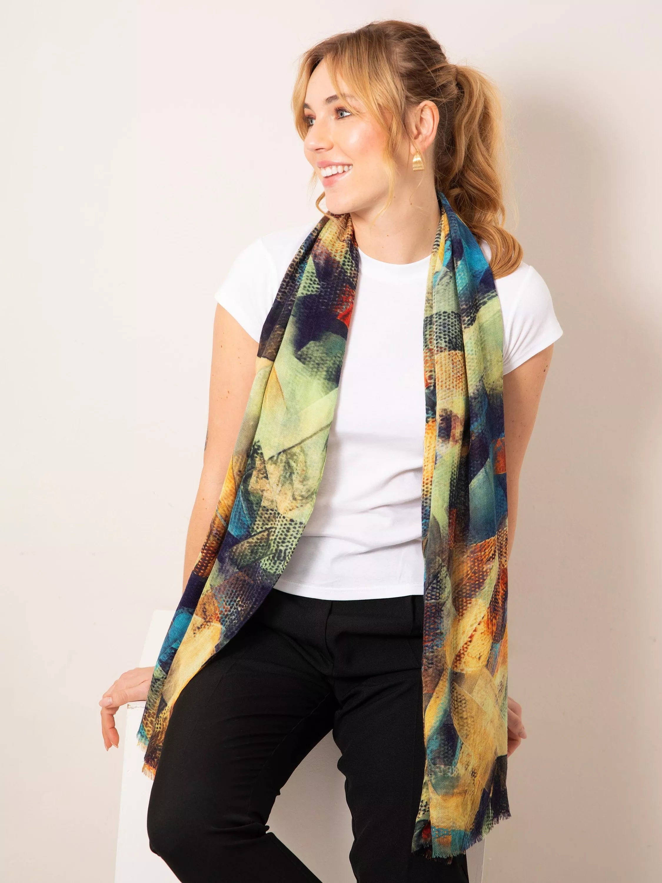 Alie Street Mariselle wool silk scarf Azure Muse - British product