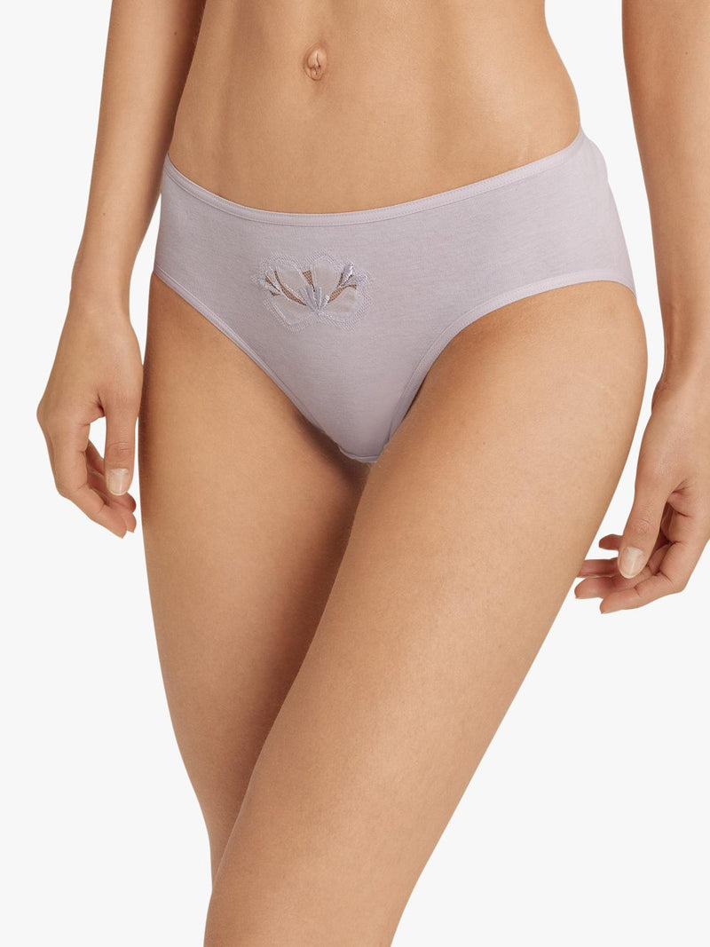 Floral Embroidered Midi Briefs in Mercerised Cotton