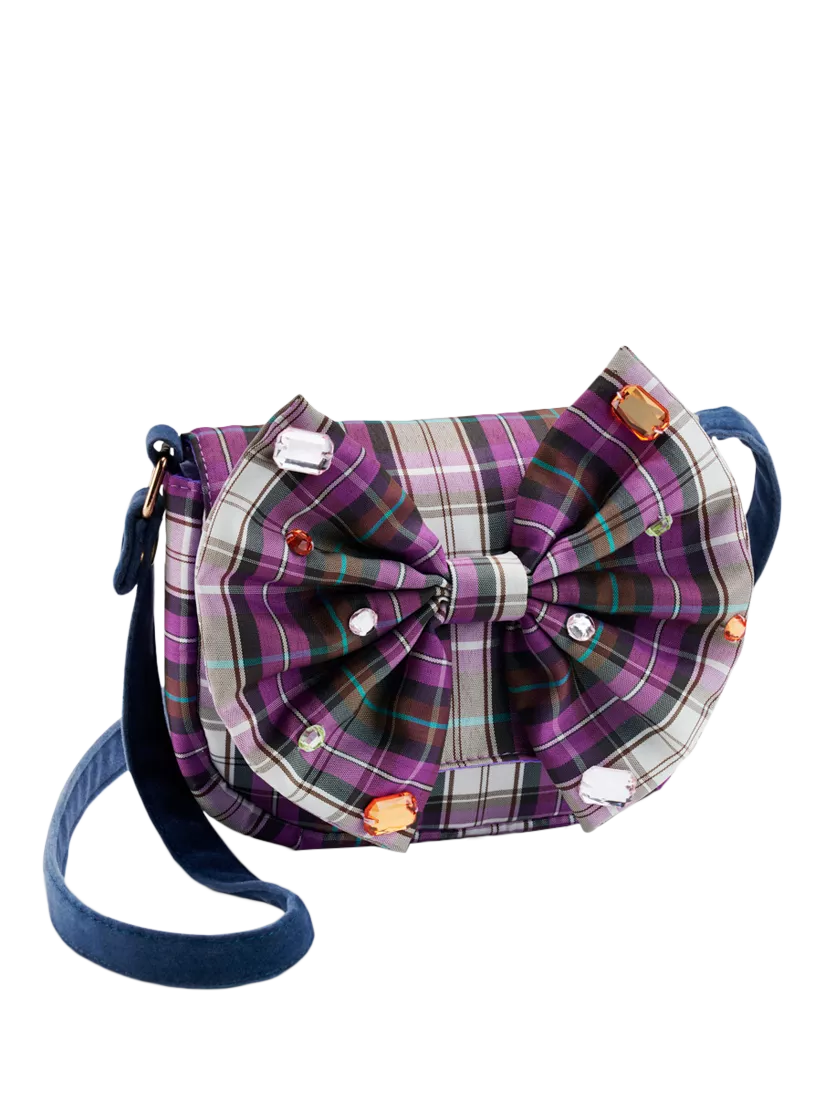 Stych kids check bow cross body bag purple, UK version