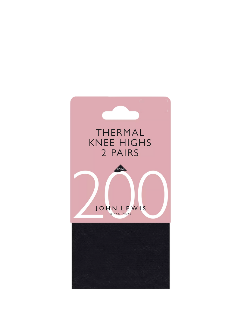 John Lewis thermal knee-high socks pack of 2 black one size, imported from the UK