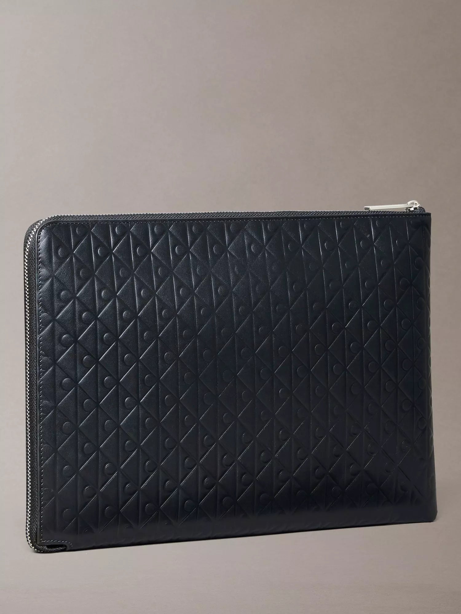 Calvin Klein leather embossed monogram pouch in black, imported from the UK