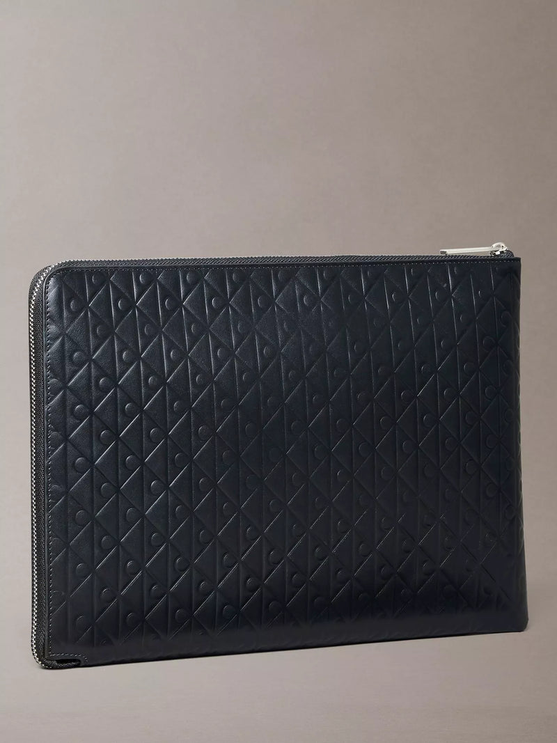 Calvin Klein leather embossed monogram pouch in black, imported from the UK