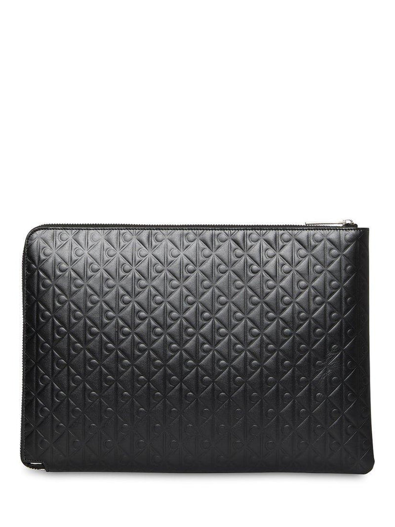Calvin Klein leather embossed monogram pouch in black, imported from the UK