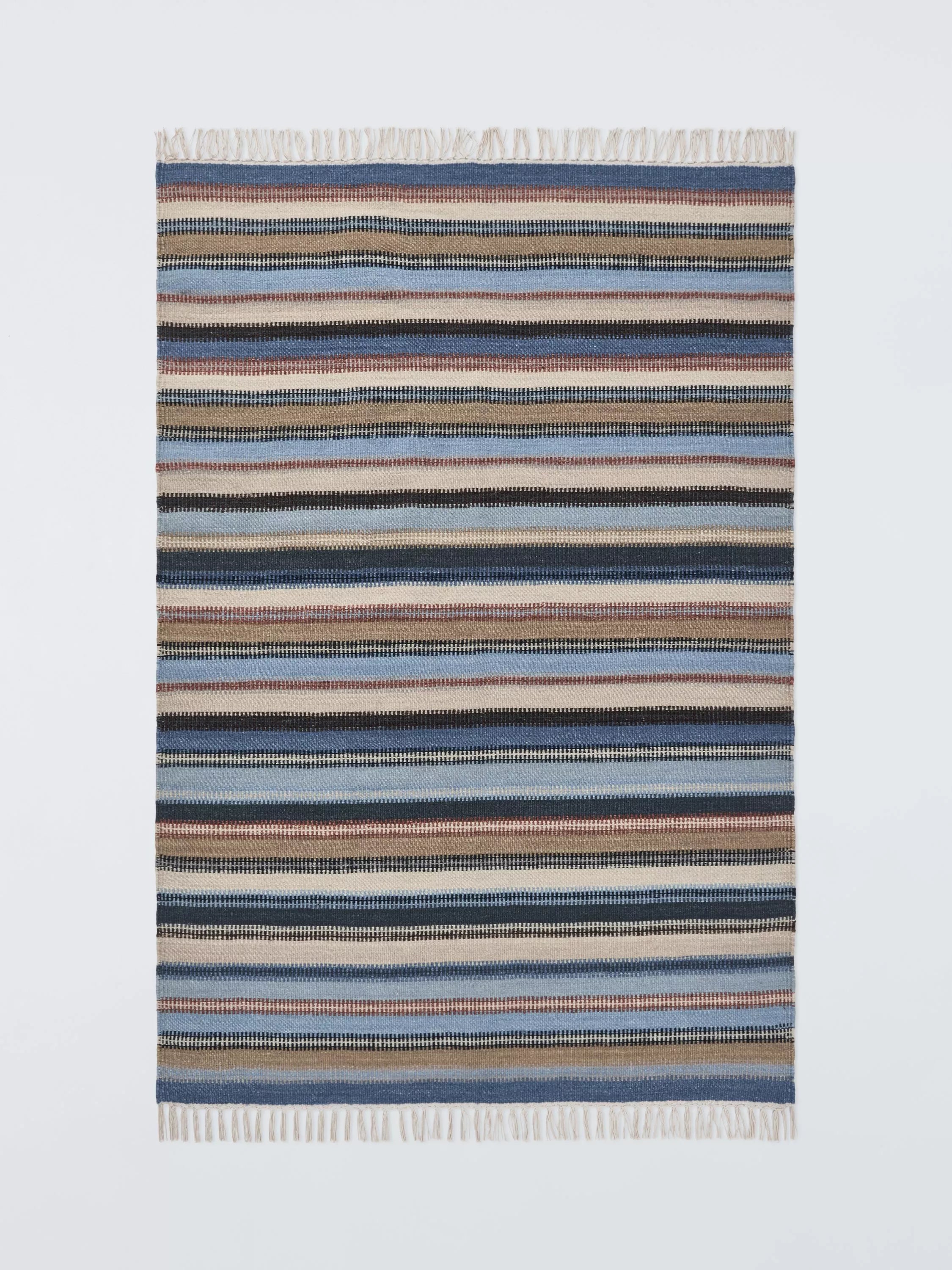 John Lewis Somerton Wool Rich Ladder Stripe Flatweave Rug, Blue, L180 x W120cm