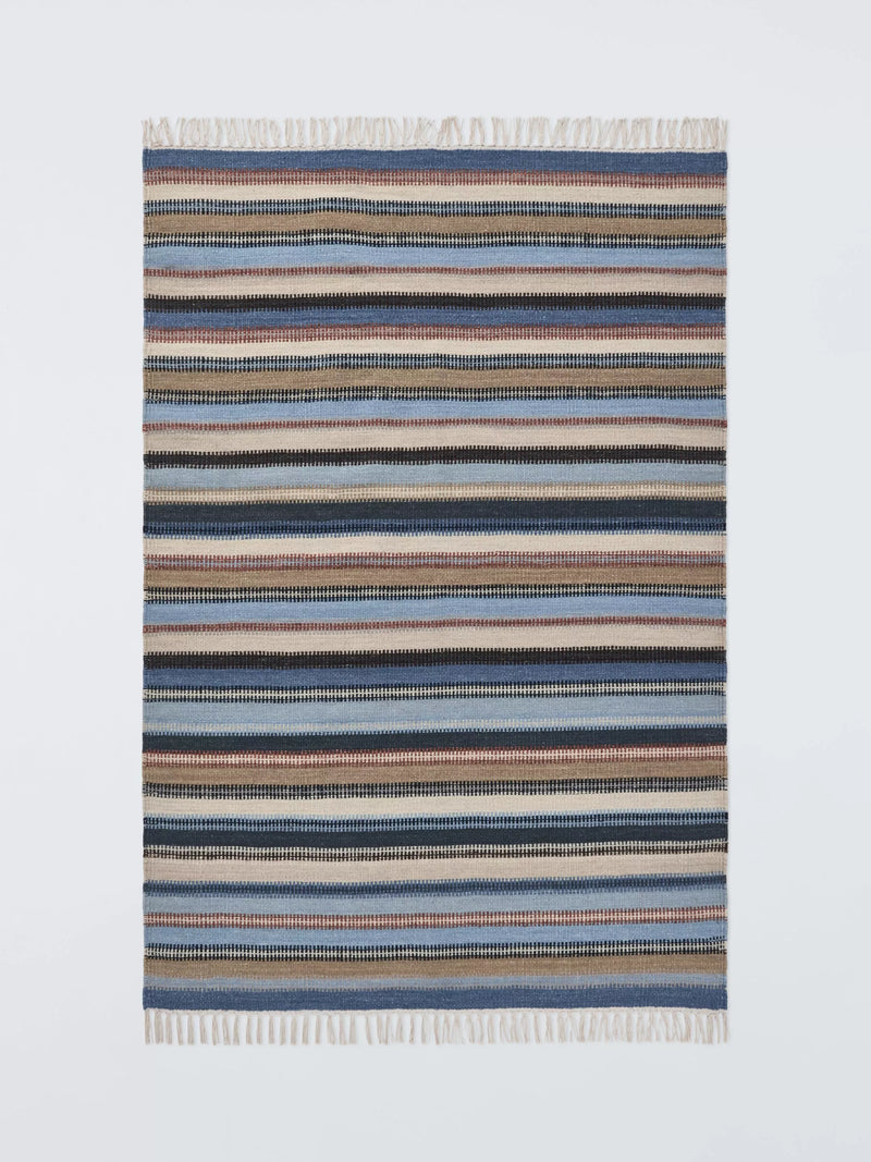John Lewis Somerton Wool Rich Ladder Stripe Flatweave Rug, Blue, L180 x W120cm