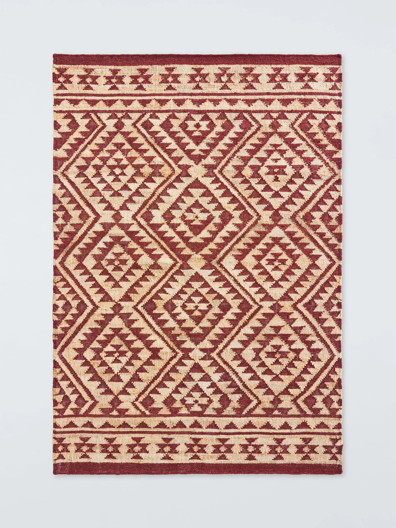 John Lewis Khira Kelim Hand Woven Jute Blend Rug, Burnt Umber, L180 x W120cm