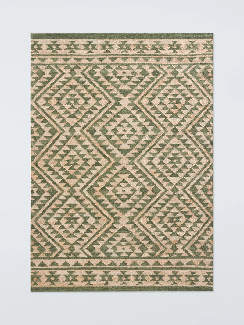 John Lewis Khira Kelim Hand Woven Jute Blend Rug, Avocado Green, L180 x W120cm