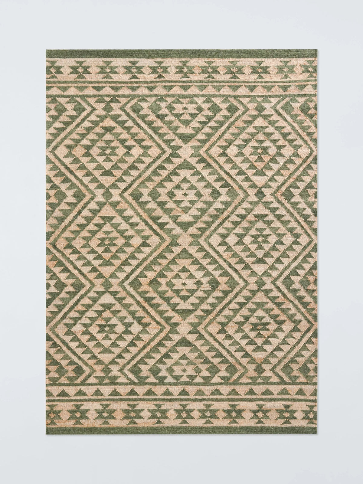 John Lewis Khira Kelim Hand Woven Jute Blend Rug, Avocado Green, L180 x W120cm