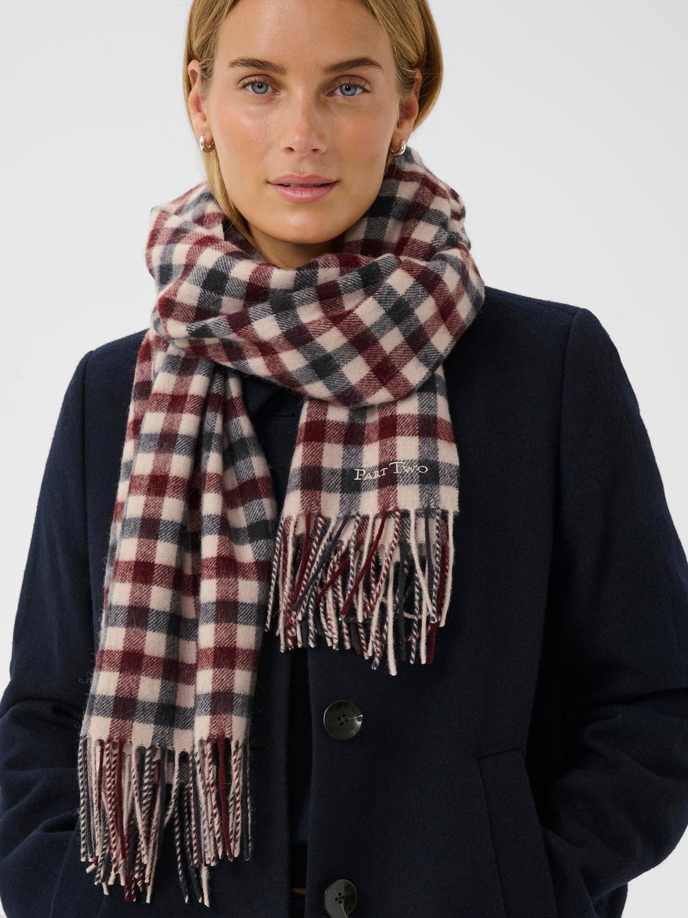 Part Two check wool scarf red multi, imported from the UK
