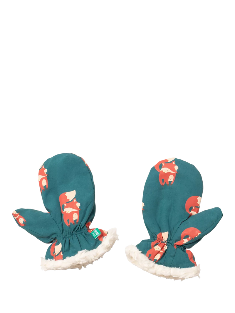 Little Green Radicals kids fox mittens blue, UK version