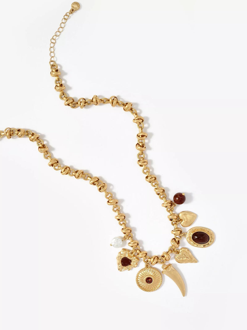 Mint Velvet statement charm necklace gold tone (British brand)