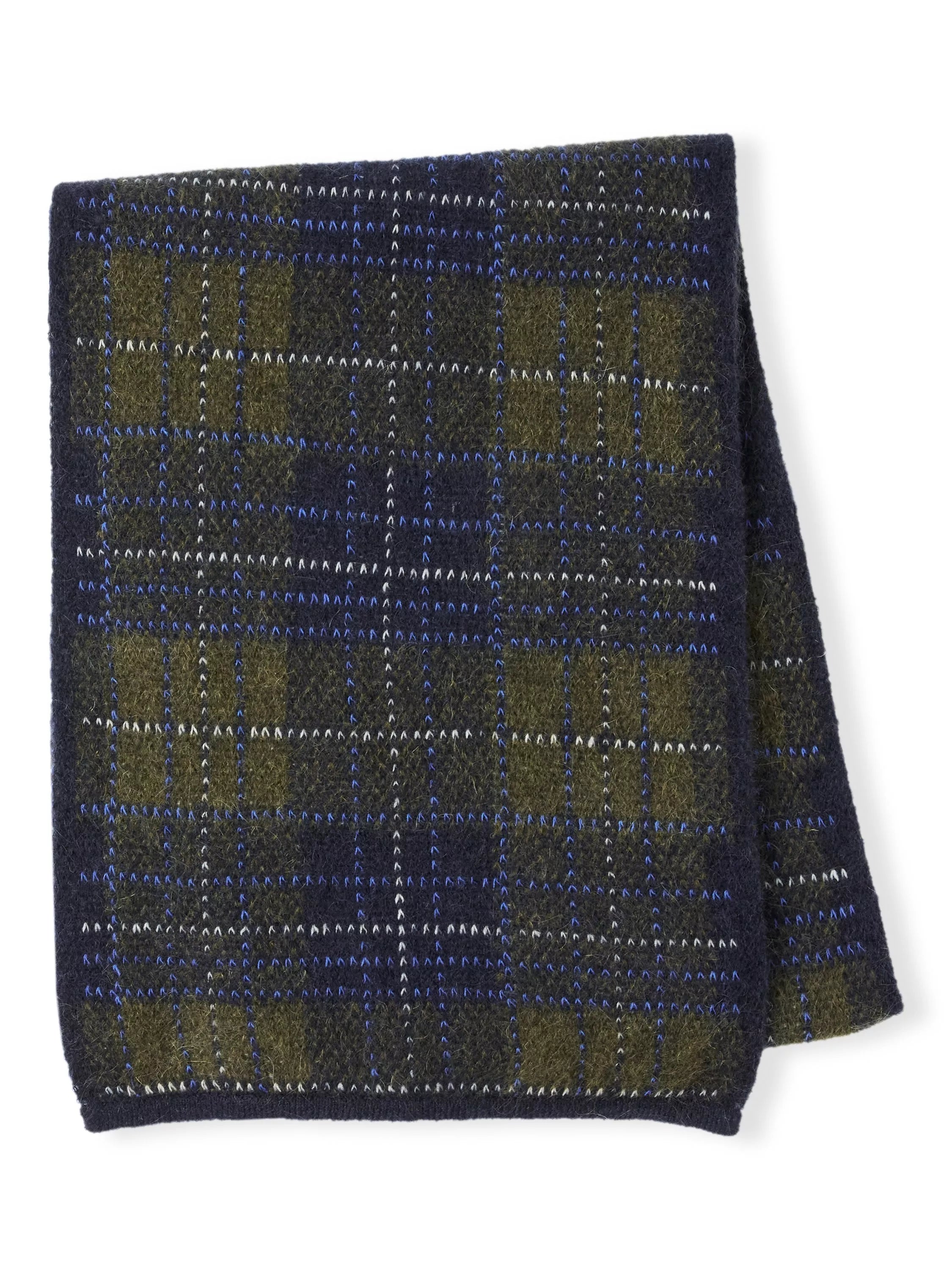 Celtic & Co. heritage check scarf in moss/multi, imported from the UK
